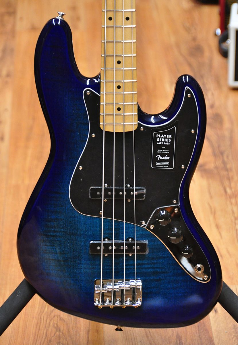 blue fender bass guitar