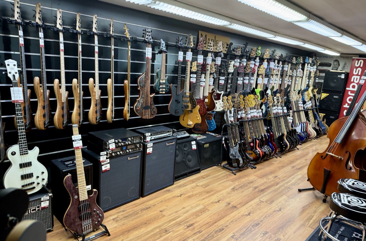 Our shop in Burgos, Spain. Packed with basses